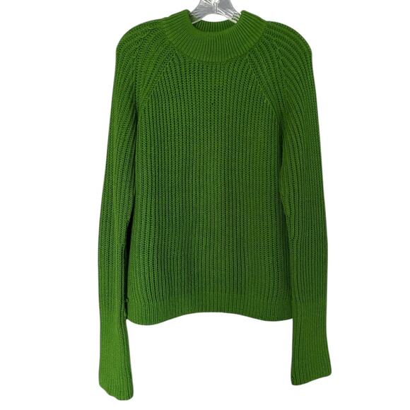 Club Monaco Oversized Shaker Stitch Sweater Green Women's XS Italian Yarn Wool - Picture 2 of 6